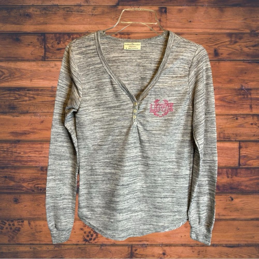 5 for $25🔥Bobbie Brooks Sleepwear Grey Waffle Knit Long Sleeve T-Shirt Medium